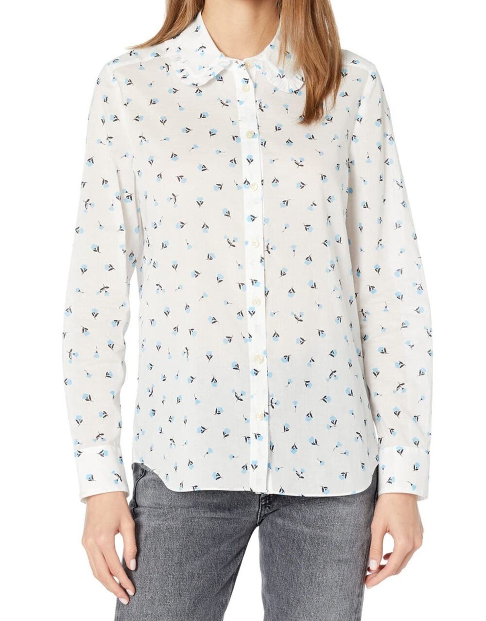 Kate Spade French Cream Ruffle Garden Ditsy Button Front Shirt Size XXS